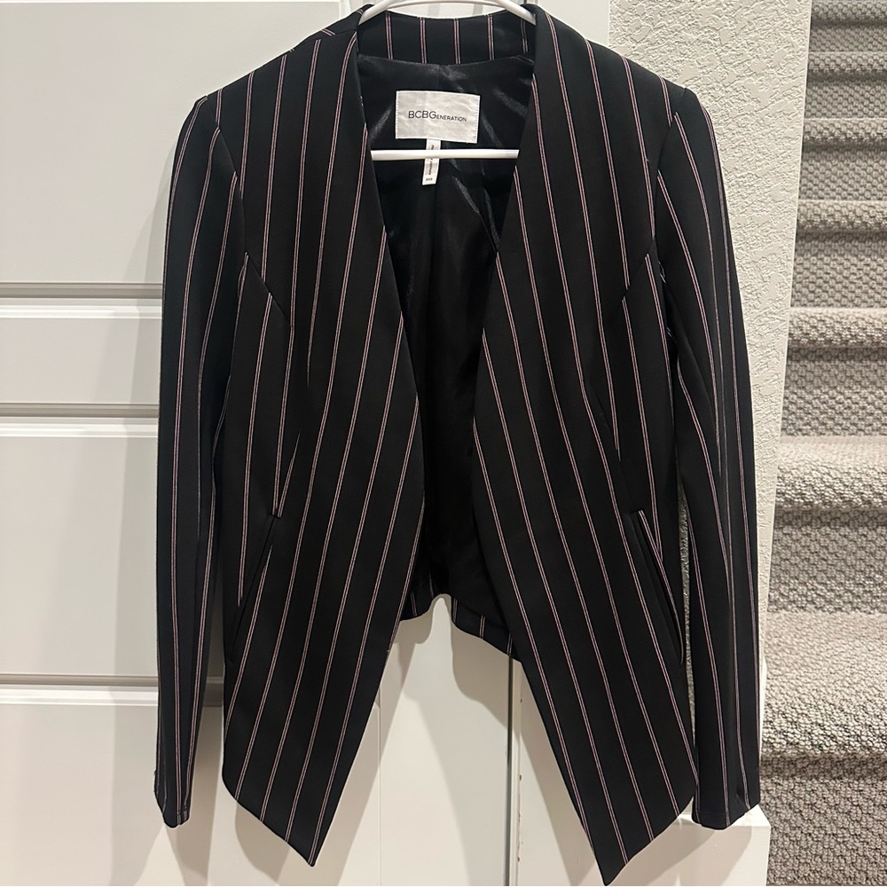 NWOT BCBGeneration Black Pin Striped Women's Collarless Blazer Classy Office XXS